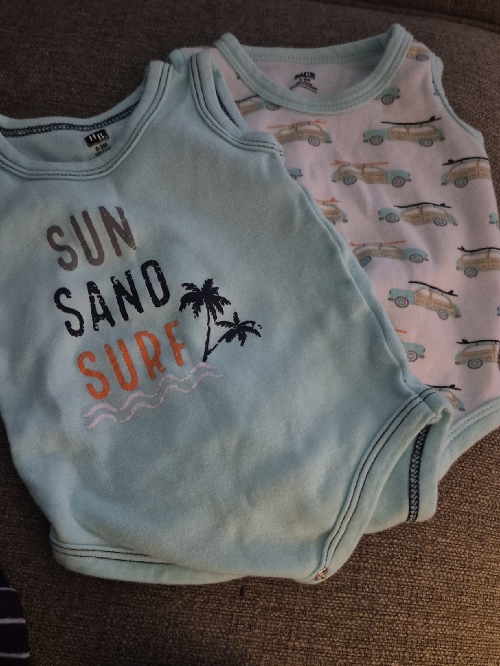Hudson Baby Light Blue Tank Top Bodysuits - Surf & Car Print